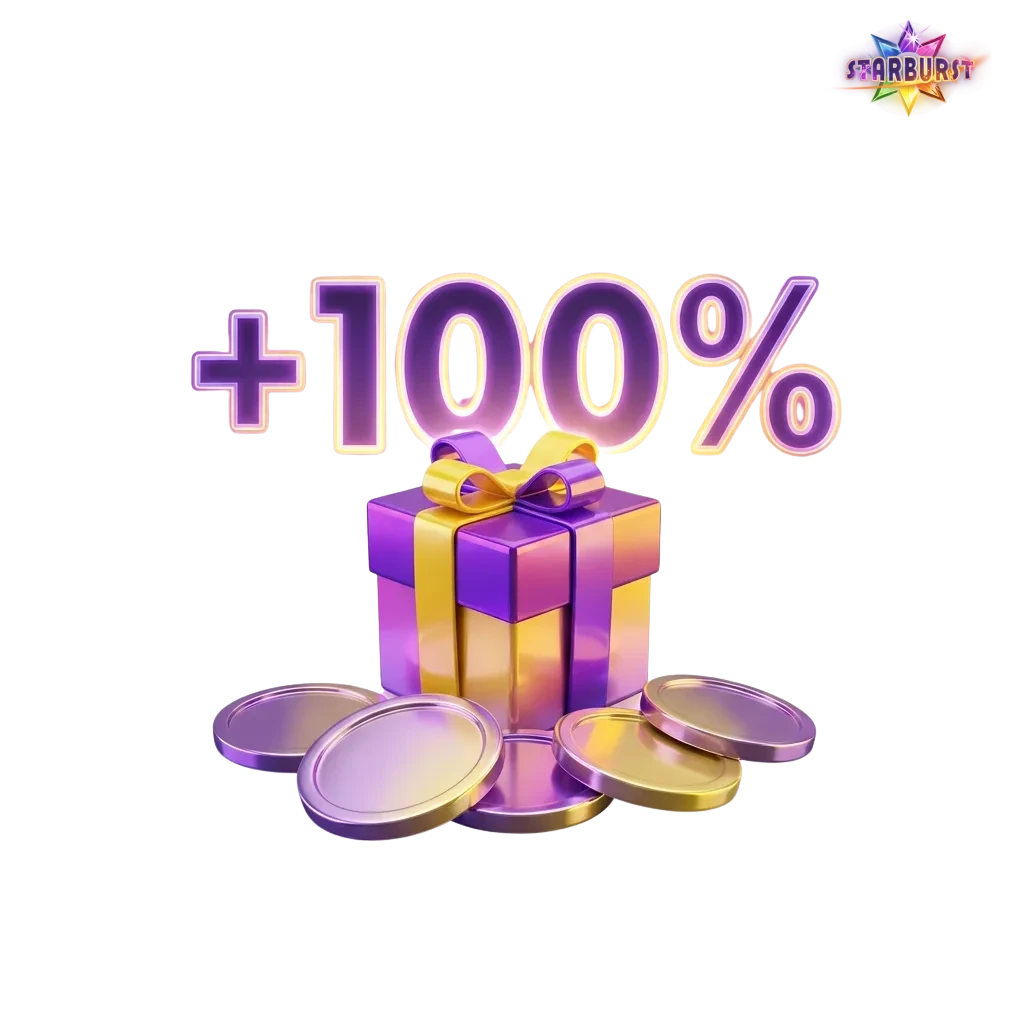 Starburst slot game with casino bonus symbols and UK flag, representing 2025 promotional offers for players