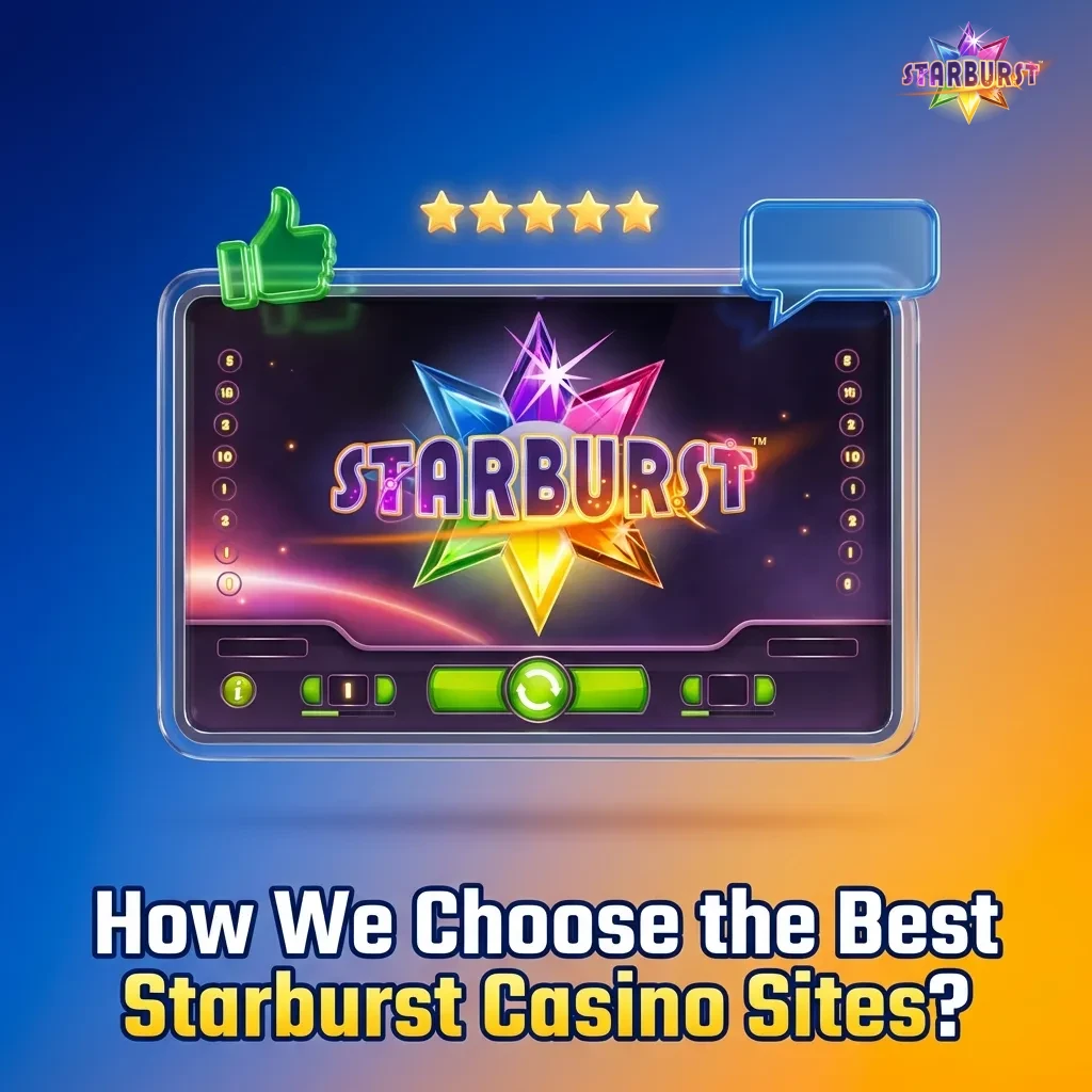 Checklist graphic showing key criteria for selecting top Starburst casino sites including licensing, payouts, and bonuses.