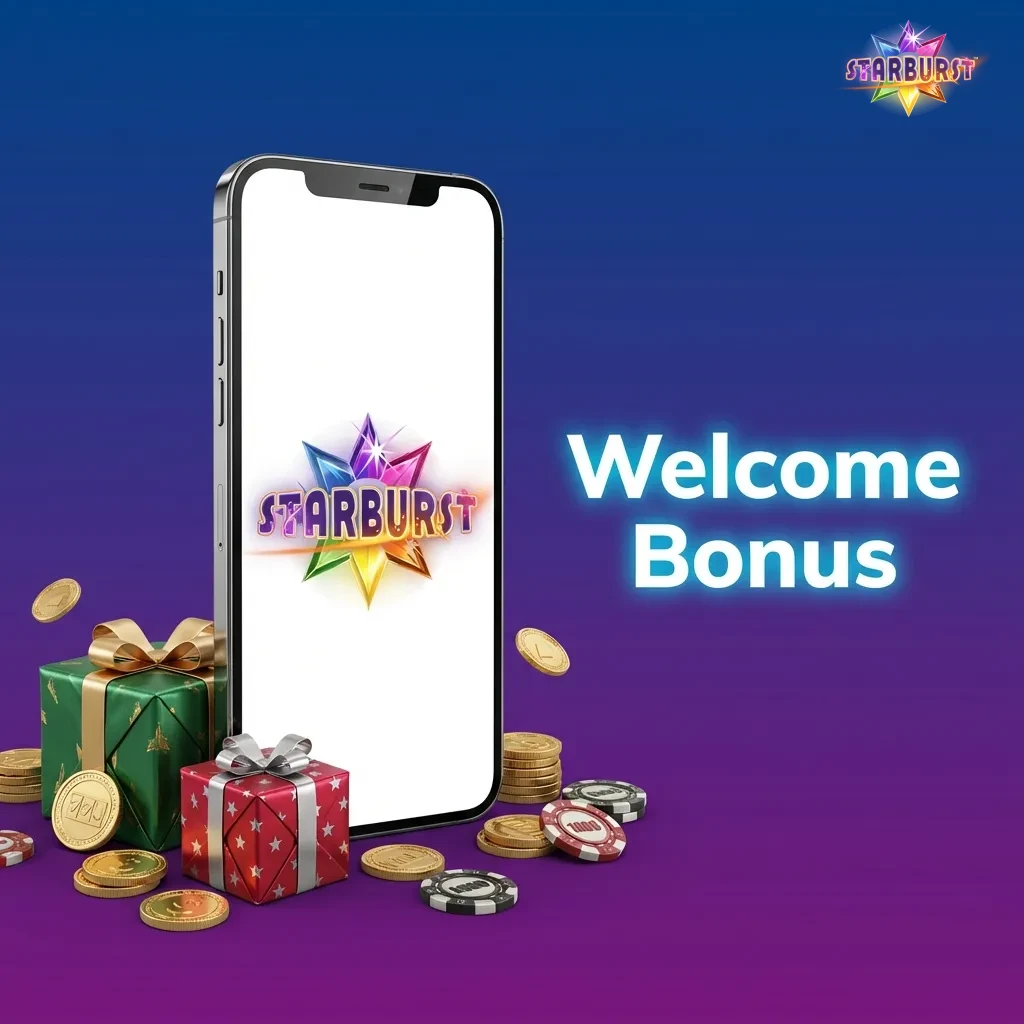 New player casino welcome bonus with deposit match and free spins for Starburst slot game